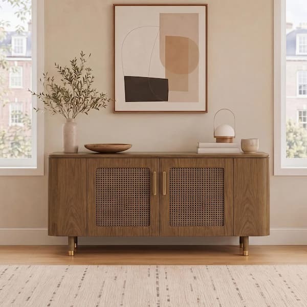 Alistair 51 in. Walnut Wood Buffet with Drawer
