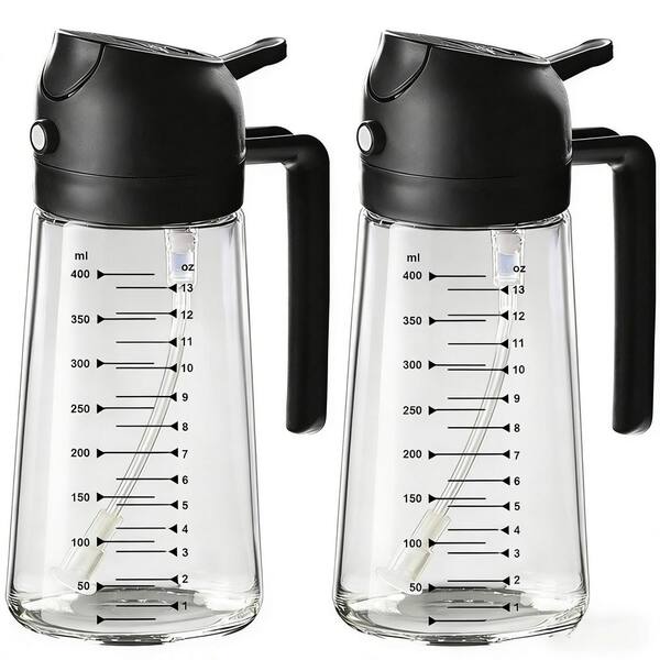 16 oz. Glass Olive Oil Sprayer for Cooking–2 in 1 Olive Oil Dispenser Bottle for Kitchen Gadgets, Salad, BBQ - 2 Black