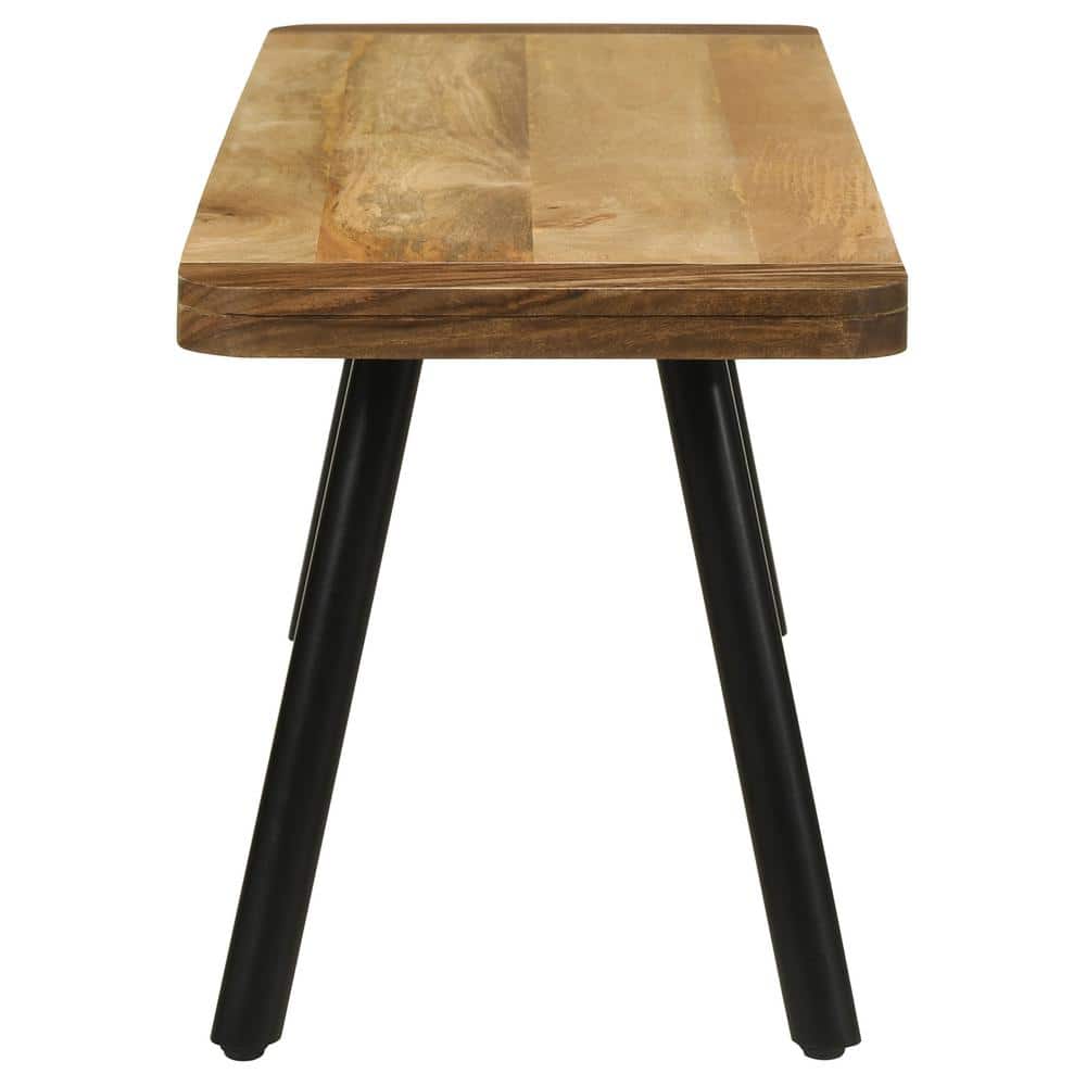 Rustic Brown Mango Wood Dining Bench with Black Iron Legs