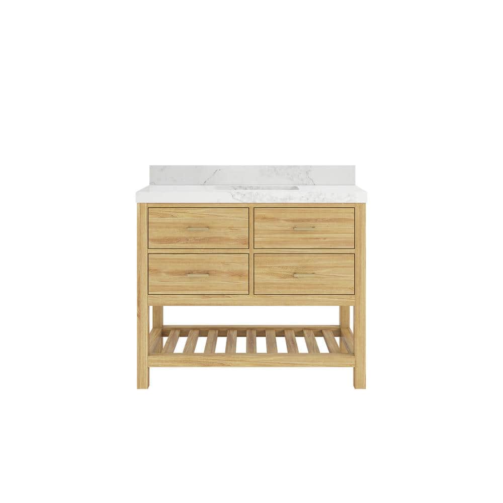 Parker Teak 42 in. Single Sink Freestanding Light Natural Bath Vanity with Calacatta Nuvo Quartz Top Unassembled price history on PriceWatchPro