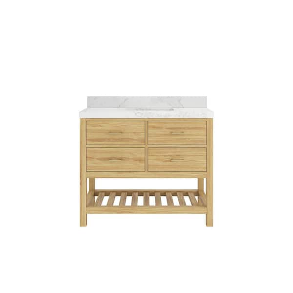 Willow Collections Parker Teak 42 in. Single Sink Freestanding Light Natural Bath Vanity with Calacatta Nuvo Quartz Top Unassembled