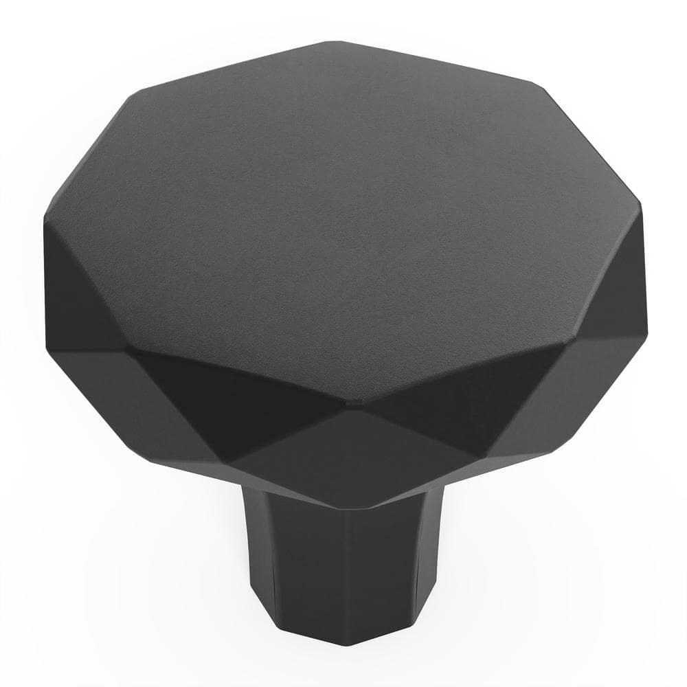 Matte Black Geometric Round Cabinet Knob with Mounting Hardware