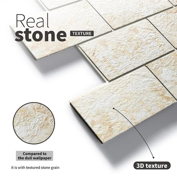 Ecru White 3D Peel & Stick Self-Adhesive Real Stone Tiles