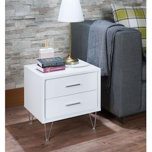 20 in. White Wood Side Table End Table with Drawer and Metal Legs, Bedroom Night Stand Storage Table For Living Room