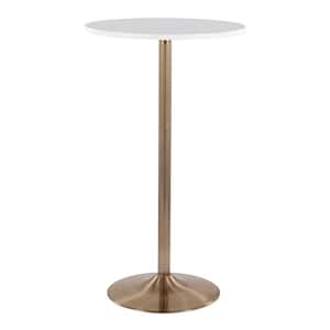 Pebble 30 in. White Wood and Gold Metal Adjustable Bar Table
