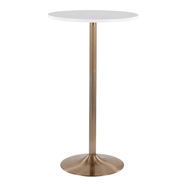 Pebble 30 in. White Wood and Gold Metal Adjustable Bar Table