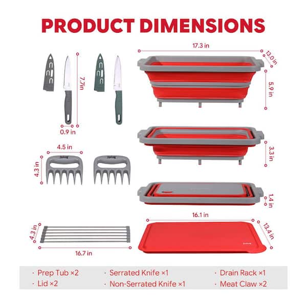 FEASTO 9-Piece Multifunctional Collapsible BBQ Prep Tub with