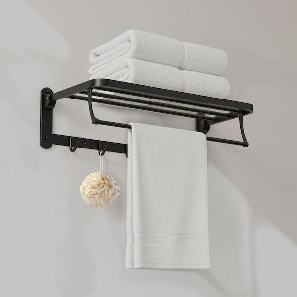 1-Towel Holder Stainless Steel Double Layer Wall-Mounted Towel Rack in Matte Black