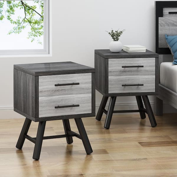 Noble House Burgoyne 2-Drawer Sonoma Grey Oak Nightstand 22.8 in. x 16.54 in. x 15.7 in. (Set of 2)