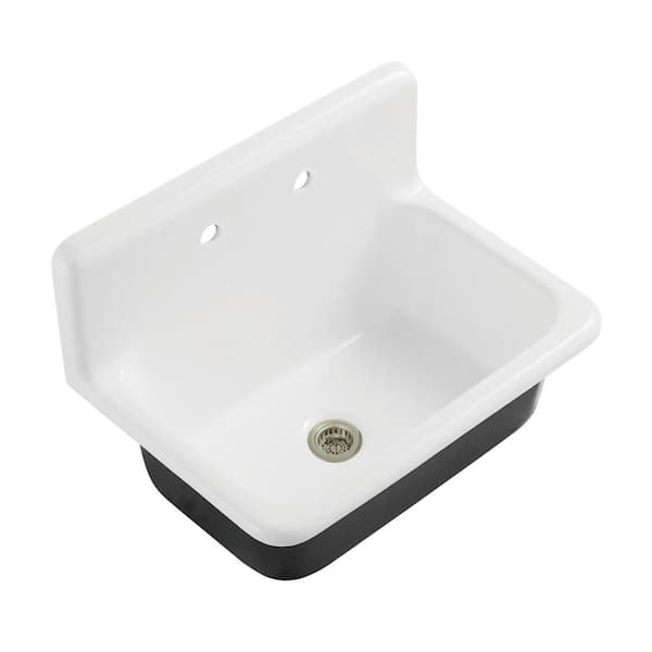 Petra Galley 30 in. Wall Mount Single Cast Iron Kitchen Sink with Basket Strainer