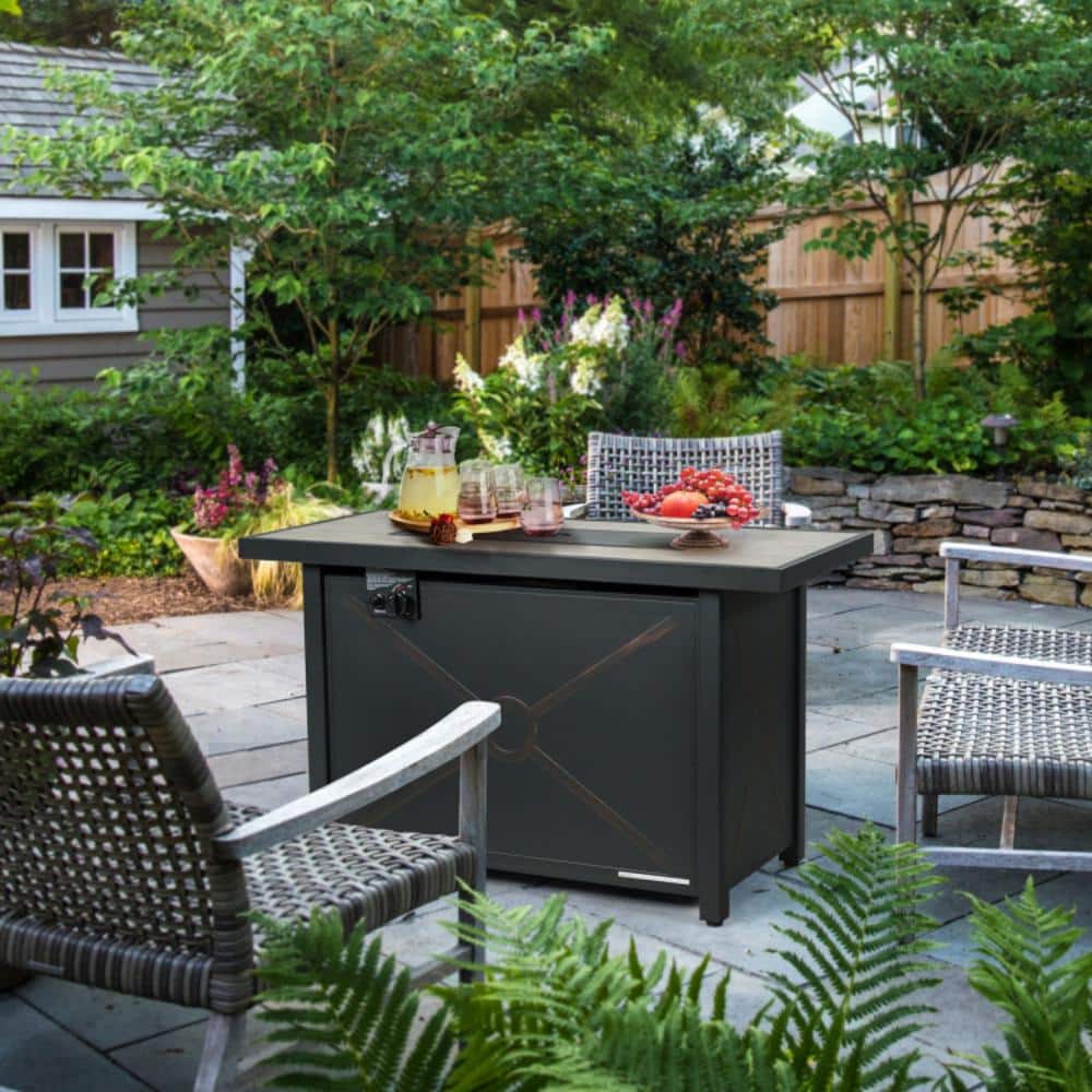 42" Black Steel Gas Fire Pit Table with Ceramic Top