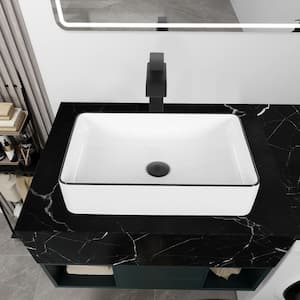 Puluomis Black and White Ceramic Rectangular Vessel Sink in