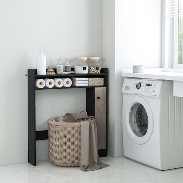 34.5 in. W x 39 in. H x 7 in. D Black Over the Toilet Storage Bathroom Cabinet Floor Organizer with Adjustable Shelves