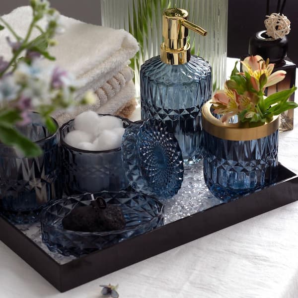 blue glass dressing table set Blue Glass Dressing Table Set