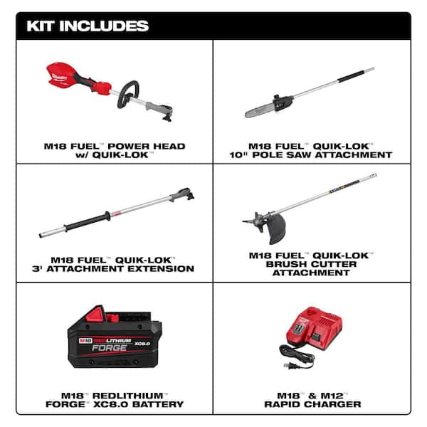M18 FUEL 18V 10 in. Brushless Cordless Battery Powered QUIK-LOK Pole Saw 8.0 Ah FORGE Kit w/ Brush Cutter Attachment
