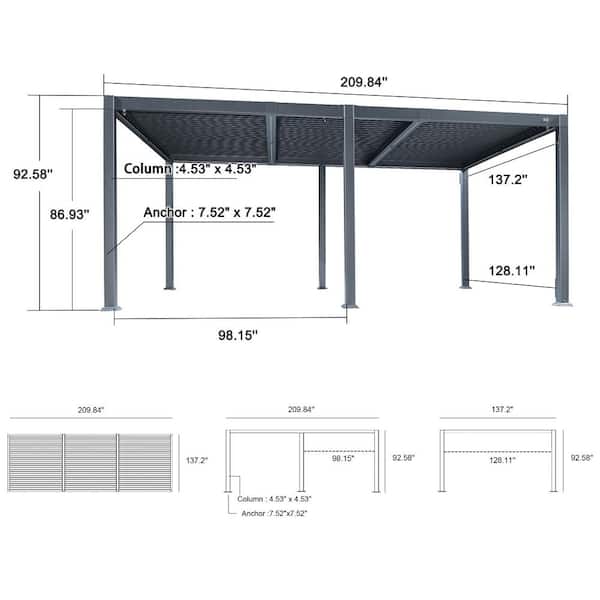PURPLE LEAF 11.7 ft. x 18.2 ft. Gray Aluminum Outdoor Louvered