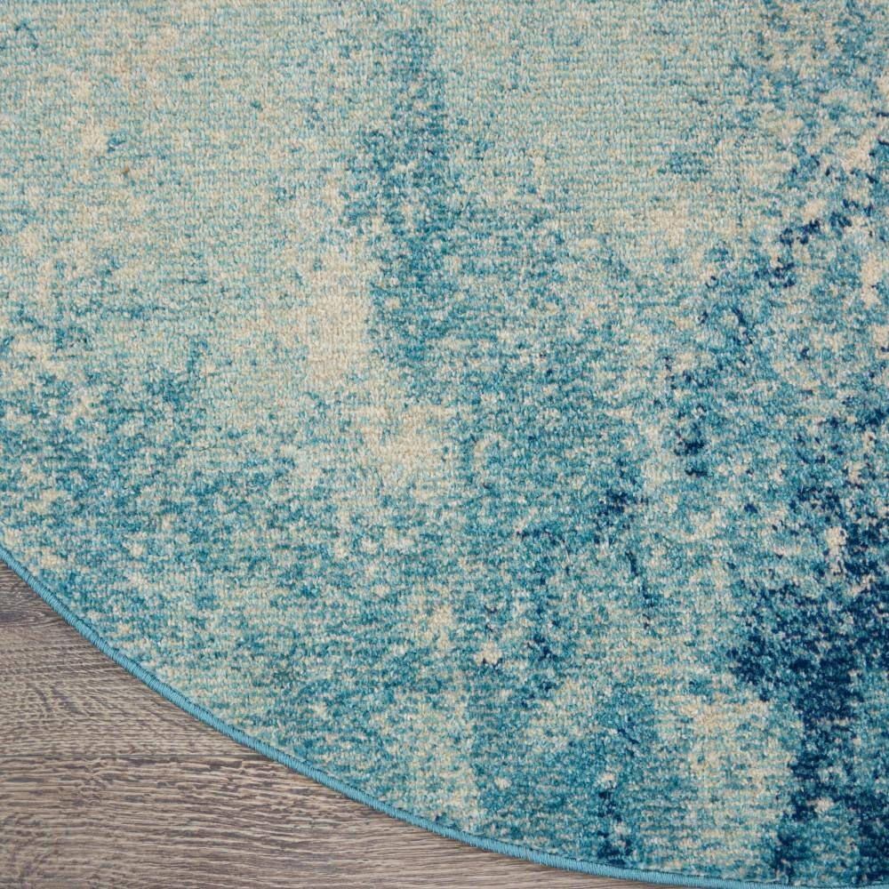 Navy and Light Blue Round Geometric Synthetic Rug