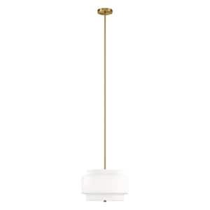 Solomon 60-Watt 2-Light Brass Pendant Light with White Fabric Shade