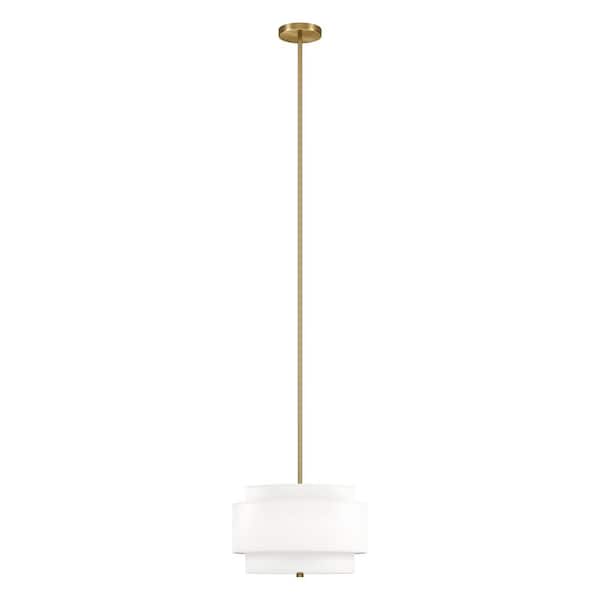 Meyer&Cross Solomon 60-Watt 2-Light Brass Pendant Light with White Fabric Shade