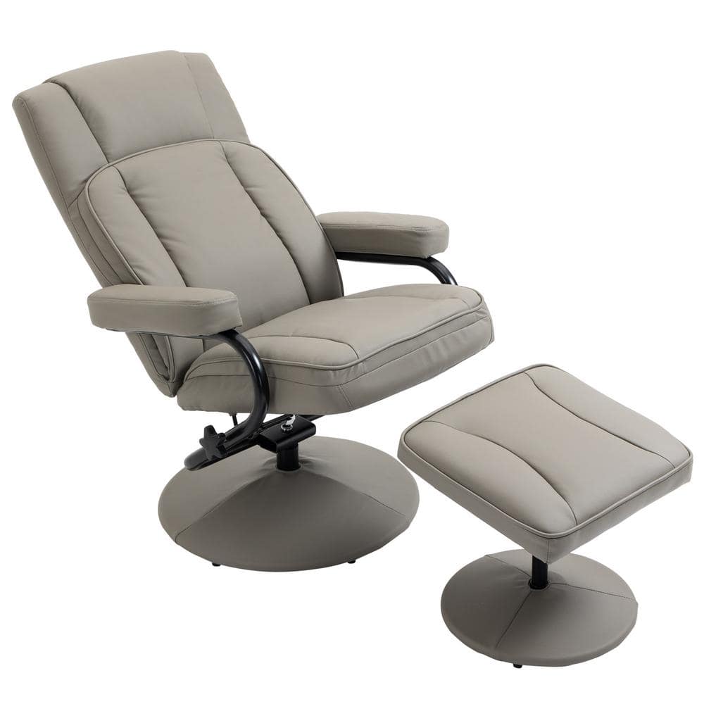 Gray Faux Leather Swivel Recliner with Ottoman