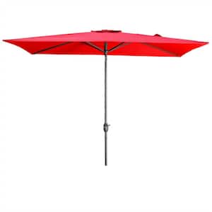 6.5 ft. x 10 ft. Steel Market Tilt Patio Umbrella in Red for Garden, Deck, Backyard, Pool