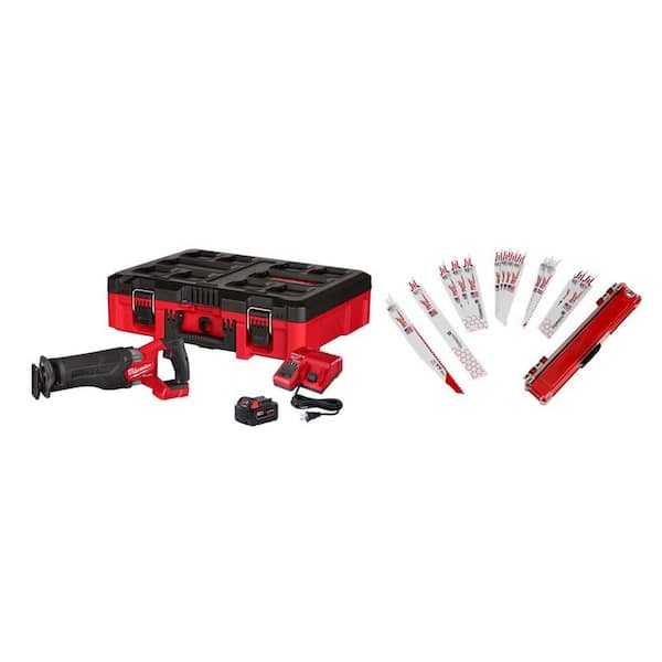 M18 FUEL 18V Brushless SAWZALL w/ PACKOUT Box, 5. 0Ah Battery, Charger with SAWZALL 13-Pc Blade Set