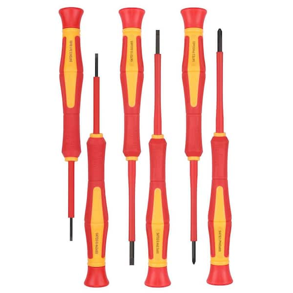 Precision 1000V 2.56-2.56 in. Shank 6 Bit Red Insulated Screwdriver Set for Electricians Electrical Repairs 6-Piece