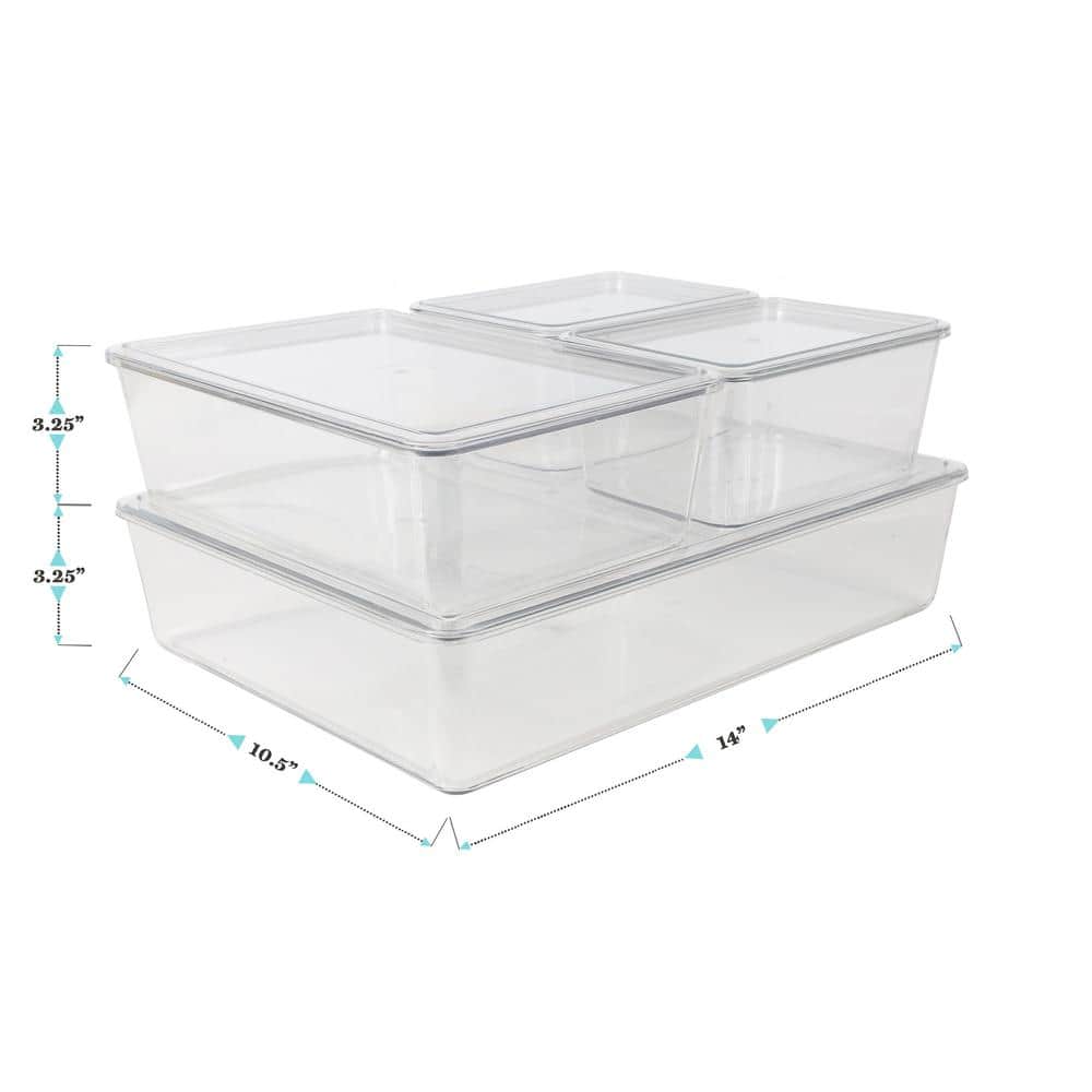 Clear Stackable Plastic Storage Bins with Lids, 4-Piece Set