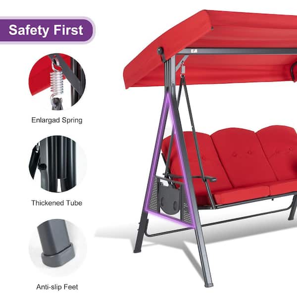 PURPLE LEAF 3-Person All-Weather Steel Frame Porch Swing with