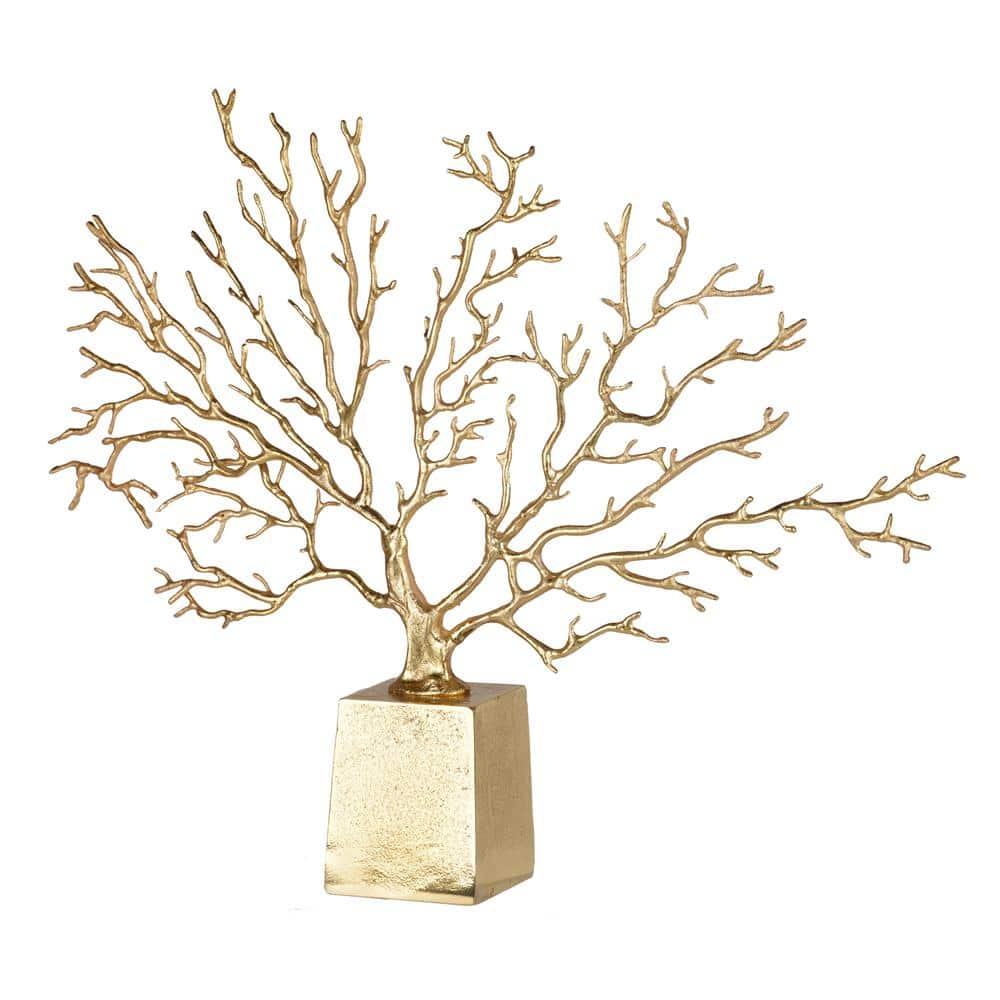 Radiant Gold Abstract Metal Tree Sculpture Decor