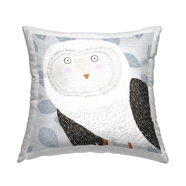 Stupell Industries Whimsical Leaf Pattern Owl Blue Square Outdoor Throw Pillow