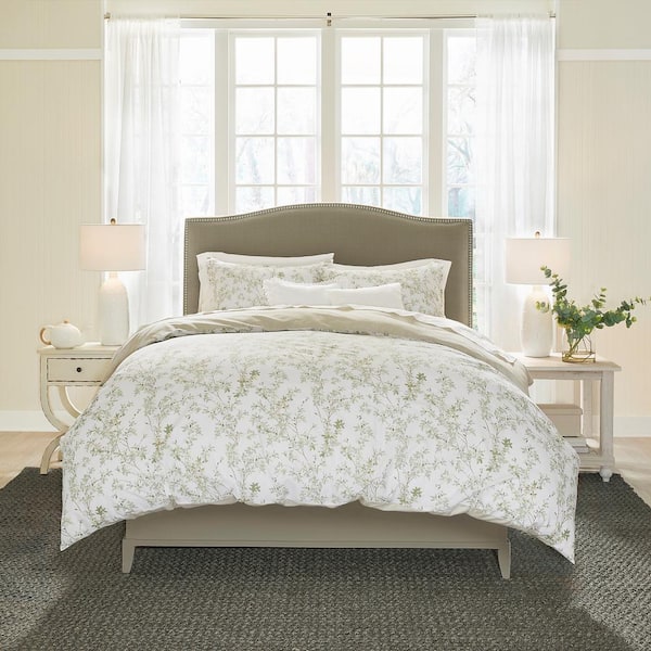 Lindy 3-Piece Green Botanical Cotton King Duvet Set