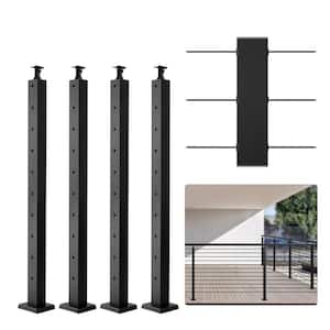 Cable Railing Post 36 in. x 2 in. x 2 in. Steel Horizontal Hole Deck Railing Post with Horizontal and Curved Bracket