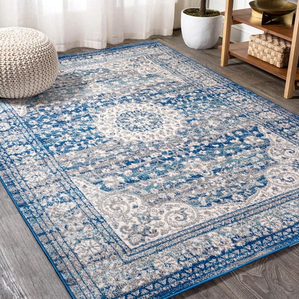 Scala Ornate Bohemian Medallion Blue/Dark Gray 3 ft. x 5 ft. Area Rug