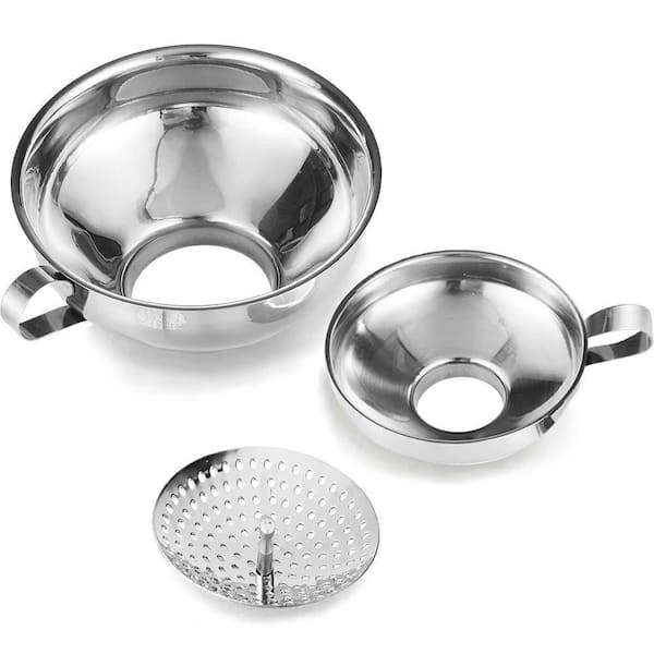 Stainless Steel Canning Funnel with Strainer Set of 3 Wide Mouth Kitchen Funnels for Mason Jars Durable Kit