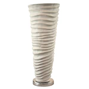 Ivory Round Metal Vase with Rugged Design and Round Base