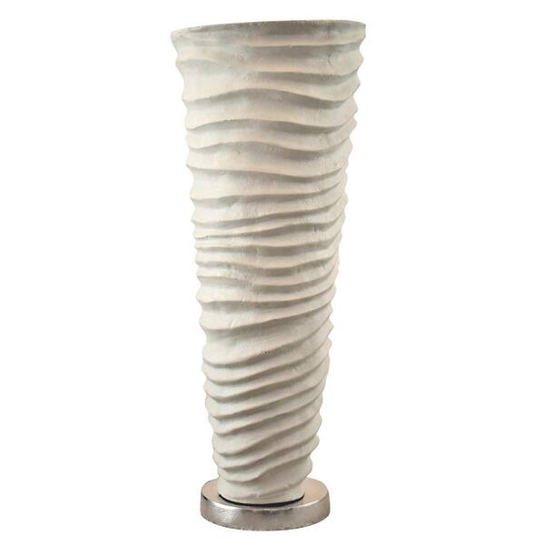 Benjara Ivory Round Metal Vase with Rugged Design and Round Base