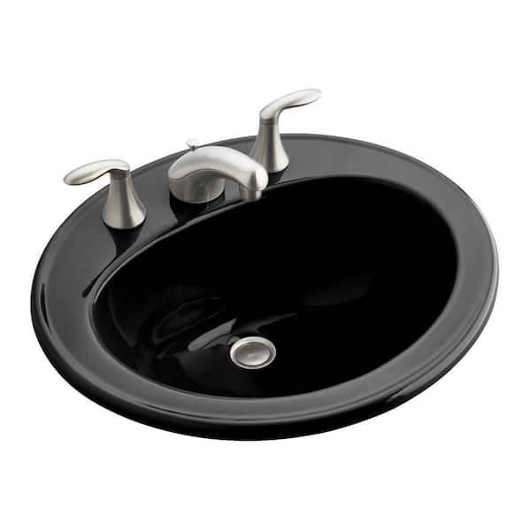 KOHLER Pennington 20-1/4 in. Drop-In Vitreous China Bathroom Sink in Black with Overflow Drain