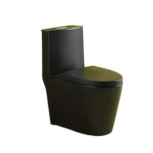 1-Piece 1.1/1.6 GPF Dual Flush Elongated Shape Ceramic Toilet in Black