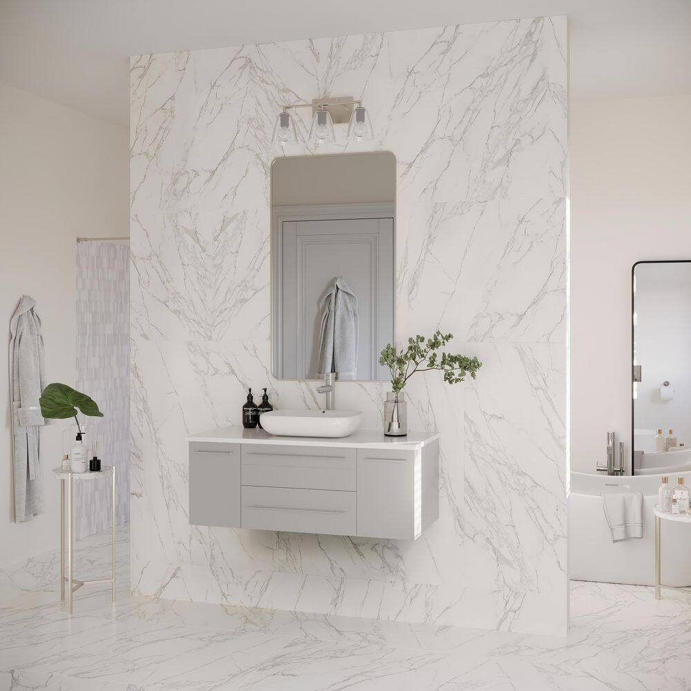 Lucera 42" Gray Wall Mount Vanity with Quartz Top and Vessel Sink
