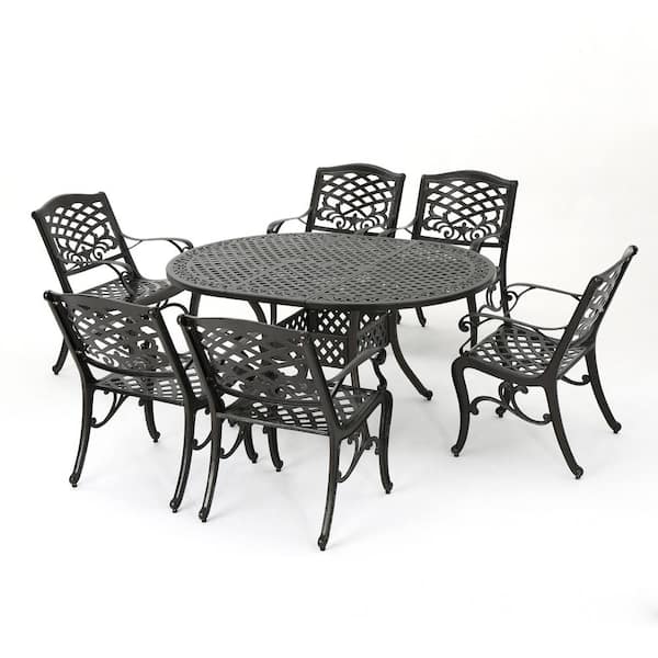Noble House Aadhya 7-Piece Aluminum Outdoor Patio Dining Set with Expandable Dining Table