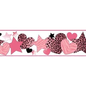 Diva Pink Cheetah Hearts Stars Pink Wallpaper Border