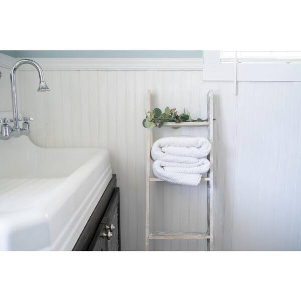 Rustic Farmhouse 36 in. x 13 in. White Wash Wooden Decorative Bookcase Picket Ladder