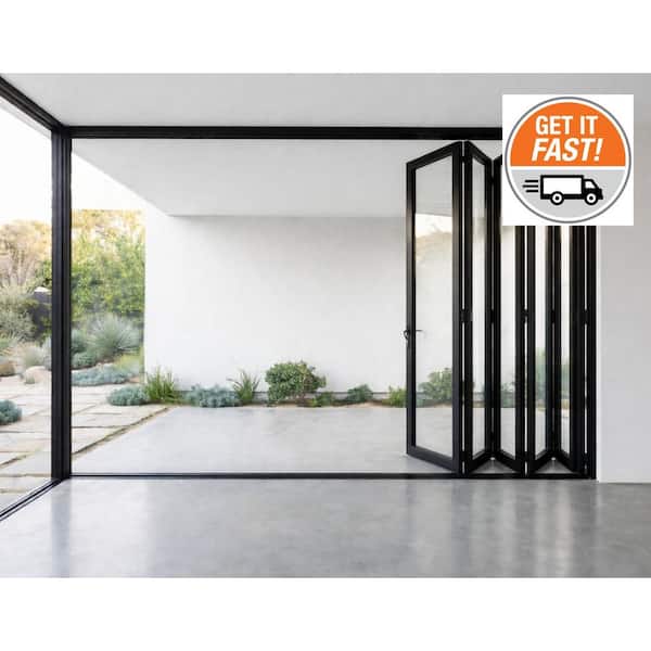 168 in. x 80 in. Right Swing/Outswing Black Aluminum Folding Patio Door
