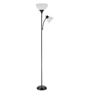 72 in. Matte Black 2-Light Smart Dimmable Torchiere Floor Lamp for Living Room Frosted Plastic Shade Rotary Switch