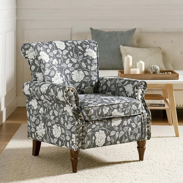 JAYDEN CREATION Auria Traditional Garden Polyester Accent Arm Chair with Rolled Arms and Solid Wood Legs
