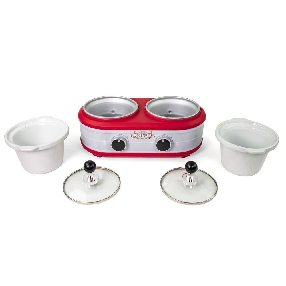 Red and White Stainless Steel Dual Section Slow Cooker