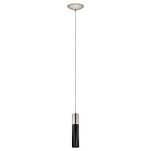 Villoma 2.25 in. W x 10.25 in. H 1-Light Matte Nickel Pendant Light with Black Chrome Metal Cylinder Shade