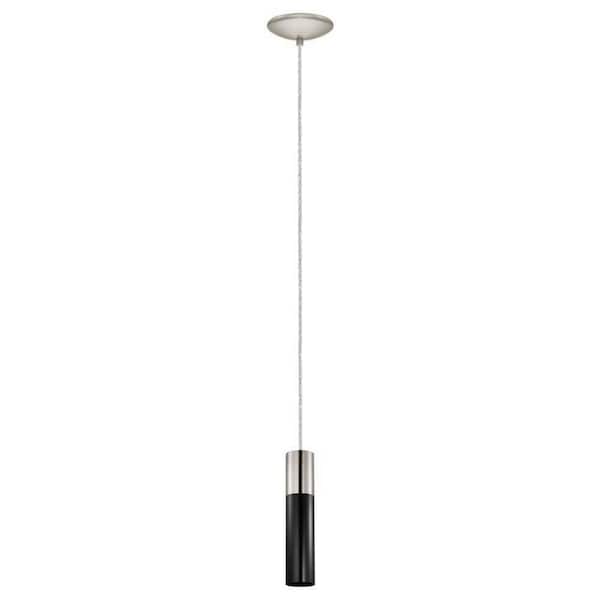 Eglo Villoma 2.25 in. W x 10.25 in. H 1-Light Matte Nickel Pendant Light with Black Chrome Metal Cylinder Shade