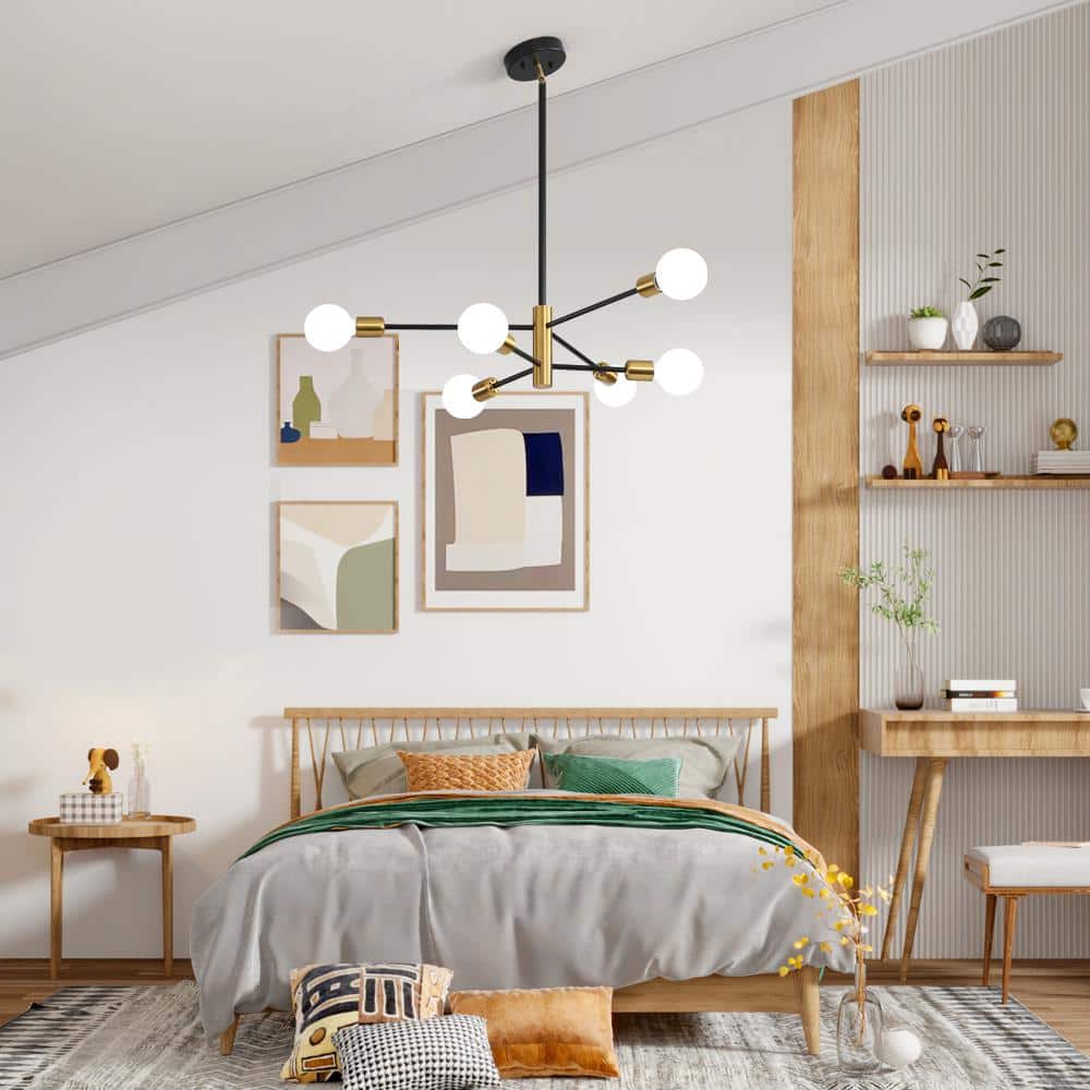 Black and Gold 6-Light Metal Sputnik Chandelier
